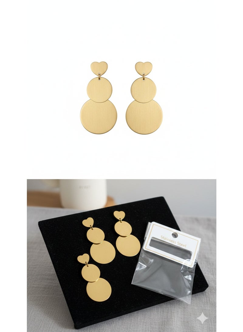 ورد حلق ذهبي طويل من الستانلس ستيل المقاوم للصدأ بتصميم دوائر متدرجة. - Image 3